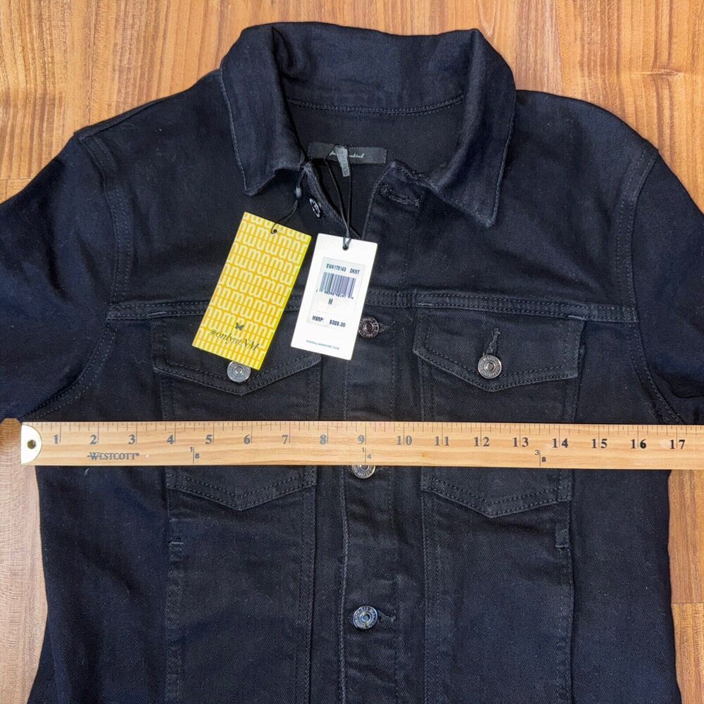Seven 7 For All Mankind Black Denim Crop Jean Jacket Size M Fringed Arms NWT NEW - Picture 5 of 6